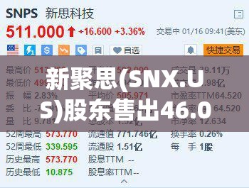 新聚思(SNX.US)股东售出46.09万普通股股份，价值约4,401.93万美元