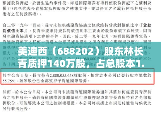 美迪西（688202）股东林长青质押140万股，占总股本1.15%