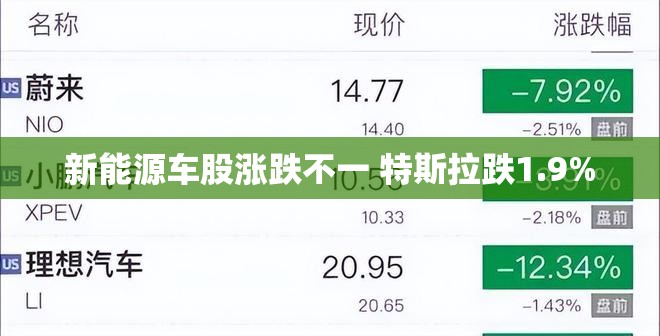 新能源车股涨跌不一 特斯拉跌1.9%
