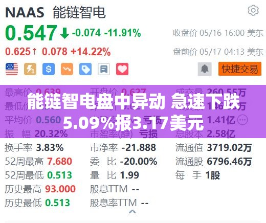 能链智电盘中异动 急速下跌5.09%报3.17美元