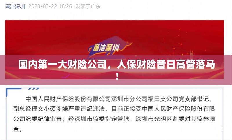 国内第一大财险公司，人保财险昔日高管落马！