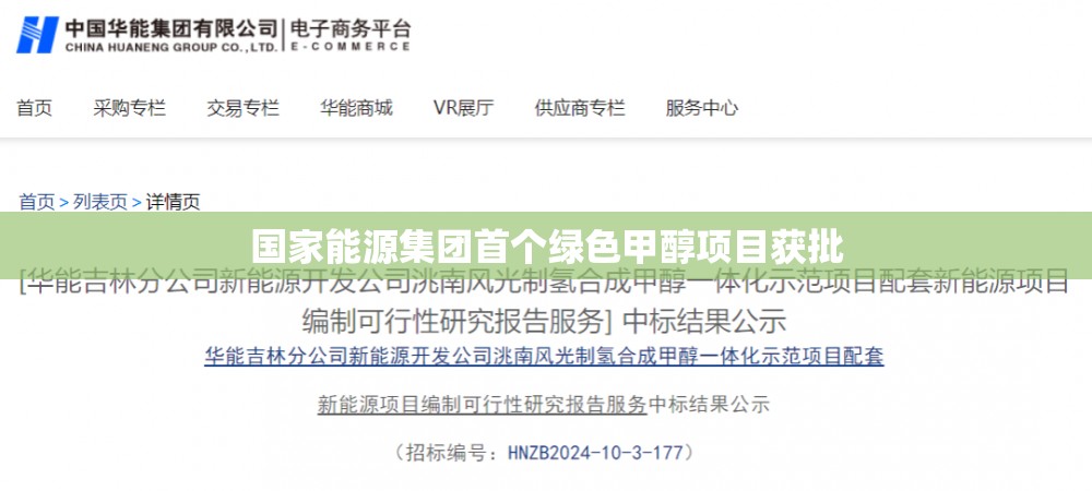 国家能源集团首个绿色甲醇项目获批