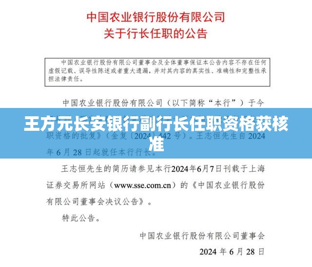 王方元长安银行副行长任职资格获核准