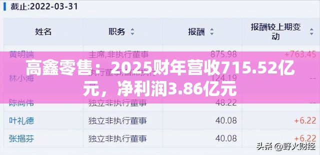 高鑫零售：2025财年营收715.52亿元，净利润3.86亿元