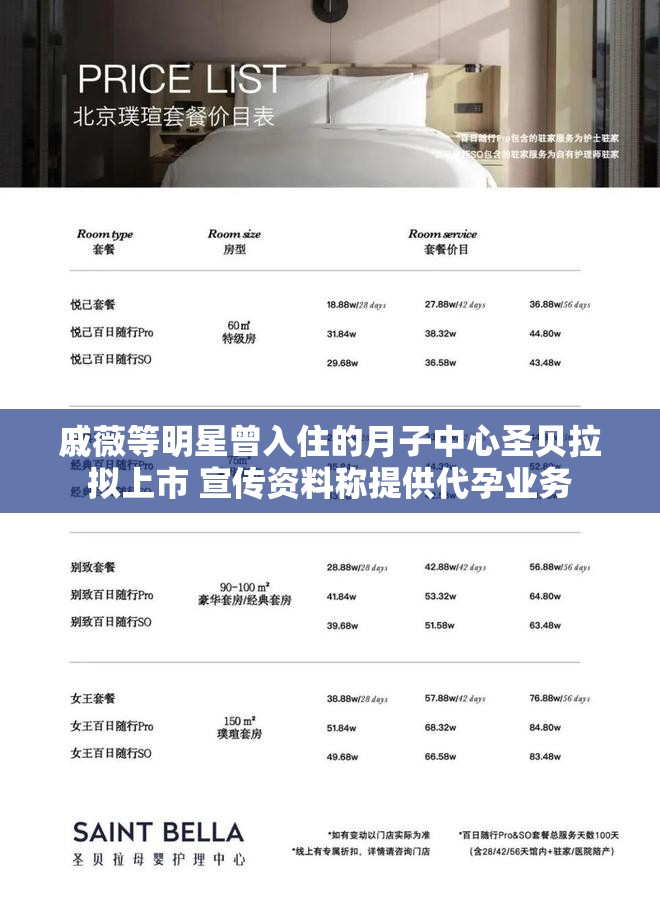 戚薇等明星曾入住的月子中心圣贝拉拟上市 宣传资料称提供代孕业务